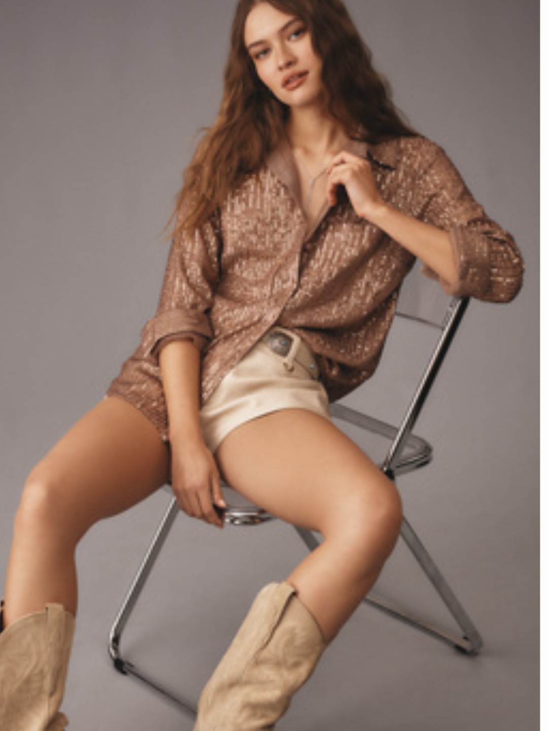 Nwt Anthropologie Bronze Sequin Button-Down Shirt